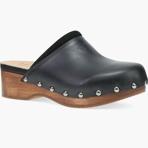Dansko Black Leather Mules with Wooden Heel